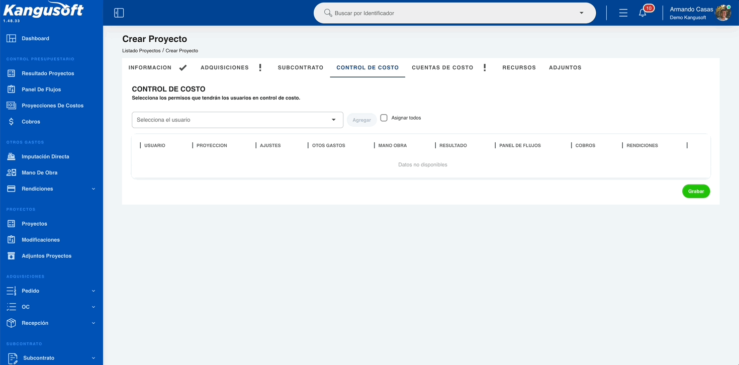 Gestión de cuentas de costo