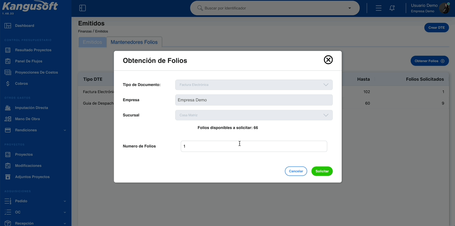 Modal de consulta de folios