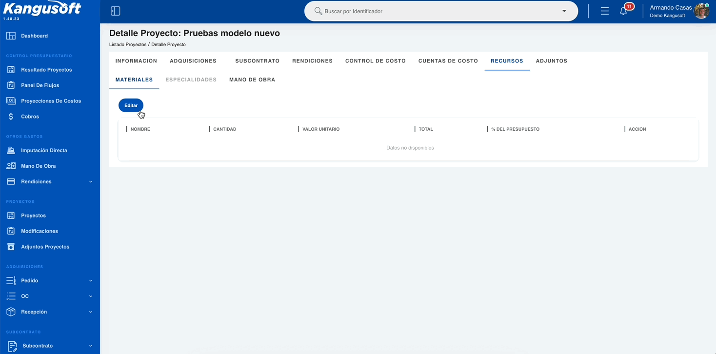 Configuración de adquisiciones