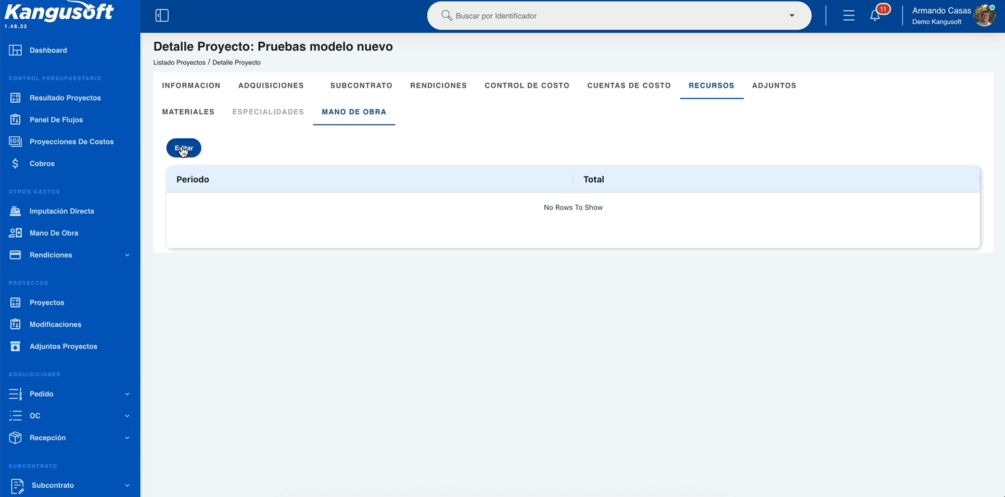Configuración de mano de obra