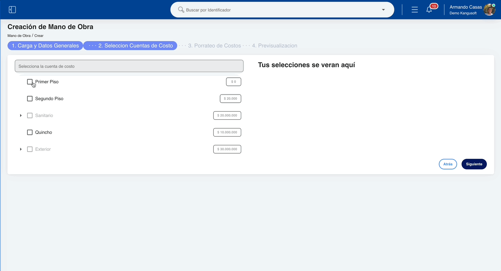 Paso 2 - Selección Cuentas de Costo